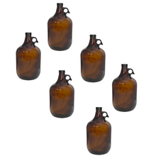 Load image into Gallery viewer, 1 Gallon (128 oz) Amber Glass Jug/Growler With 38mm Black Polyseal Lid & Cap Multiple Quantities