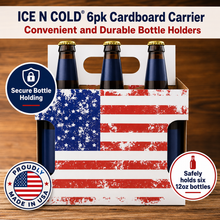 Load image into Gallery viewer, 6pk Bottle Cardboard Carrier for 12oz Bottles | Die-Cut Window | American Flag (Pack of 150)