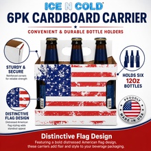 Load image into Gallery viewer, 6pk Bottle Cardboard Carrier for 12oz Bottles | Die-Cut Window | American Flag (Pack of 150)