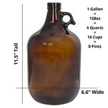 Load image into Gallery viewer, 1 Gallon (128 oz) Amber Glass Jug/Growler With 38mm Black Polyseal Lid & Cap | Pack of Two