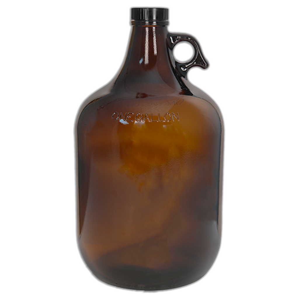 1 Gallon (128 oz) Amber Glass Jug/Growler With 38mm Black Polyseal Lid & Cap Multiple Quantities