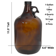 Load image into Gallery viewer, 1 Gallon (128 oz) Amber Glass Jug/Growler With 38mm Black Polyseal Lid & Cap Multiple Quantities