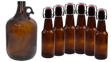 Load image into Gallery viewer, 1 Gallon Glass Jugs and 16-20oz Growlers Sets For Beverages, Oil, Vinegar, Kombucha, Beer, Water, Soda, Kefir
