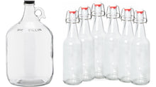 Load image into Gallery viewer, 1 Gallon Glass Jugs and 16-20oz Growlers Sets For Beverages, Oil, Vinegar, Kombucha, Beer, Water, Soda, Kefir
