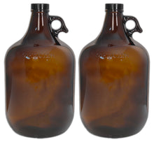Load image into Gallery viewer, 1 Gallon (128 oz) Amber Glass Jug/Growler With 38mm Black Polyseal Lid &amp; Cap Multiple Quantities
