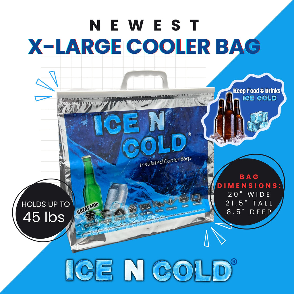 ICE N COLD® XL Insulated Cooler Bags - Thermal Bags holds up to 45 lbs - Available in multiple quantities