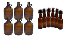 Load image into Gallery viewer, 1 Gallon Glass Jugs and 16-20oz Growlers Sets For Beverages, Oil, Vinegar, Kombucha, Beer, Water, Soda, Kefir
