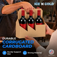 Load image into Gallery viewer, 6pk Cardboard Wine Bottle Carrier (Kraft Brown) - 750ml &amp; 22oz Wine &amp; Beer Bottles
