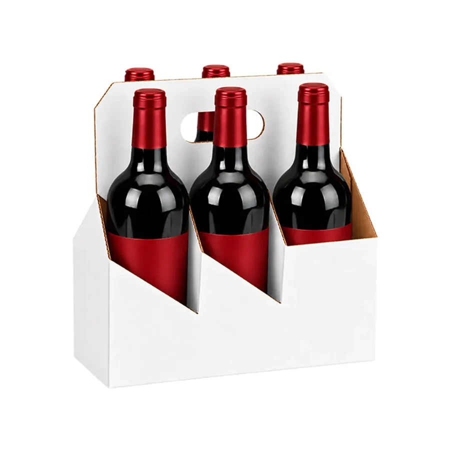 6pk Cardboard Wine Bottle Carrier (White) - 750ml & 22oz Wine & Beer Bottles