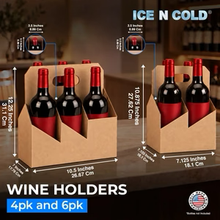 Load image into Gallery viewer, 6pk Cardboard Wine Bottle Carrier (Kraft Brown) - 750ml &amp; 22oz Wine &amp; Beer Bottles
