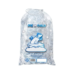 20lb Ice Bags with Cotton String Drawstring – 50 Micron Heavy Duty Commercial Food Grade LDPE, BPA-Free, Freezer Safe Plastic, 15