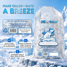 Load image into Gallery viewer, 8lb Ice Bags with Cotton String Drawstring – 37 Micron Commercial Food Grade LDPE, BPA-Free, Freezer Safe Plastic, 11" x 18", UPC Barcode &amp; Store ID, Bolsas Hielo, Bolsas Para Hielo, Ice Cube Machine Storage Bag – Wholesale
