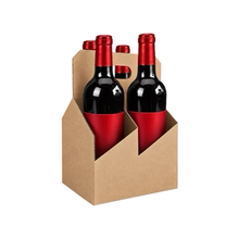 Load image into Gallery viewer, 4pk Cardboard Wine Bottle Carrier (Kraft Brown) - 750ml &amp; 22oz Wine &amp; Beer Bottles
