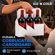 Load image into Gallery viewer, 4pk Cardboard Wine Bottle Carrier (White) - 750ml &amp; 22oz Wine &amp; Beer Bottles
