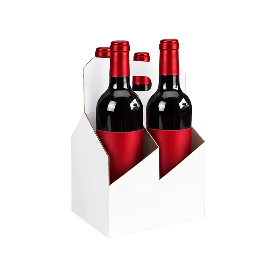 4pk Cardboard Wine Bottle Carrier (White) - 750ml & 22oz Wine & Beer Bottles