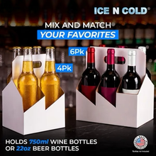 Load image into Gallery viewer, 6pk Cardboard Wine Bottle Carrier (White) - 750ml &amp; 22oz Wine &amp; Beer Bottles
