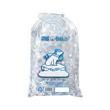 Load image into Gallery viewer, 20lb Ice Bags with Cotton String Drawstring – 50 Micron Heavy Duty Commercial Food Grade LDPE, BPA-Free, Freezer Safe Plastic, 15" x 22", UPC Barcode &amp; Store ID, Bolsas Hielo, Bolsas Para Hielo, Ice Cube Machine Storage Bag – Wholesale
