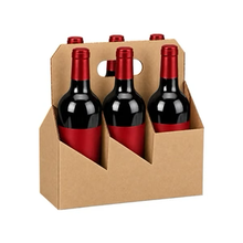 Load image into Gallery viewer, 6pk Cardboard Wine Bottle Carrier (Kraft Brown) - 750ml &amp; 22oz Wine &amp; Beer Bottles
