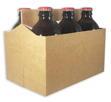 Load image into Gallery viewer, ICE N COLD 6 Pack Stubby Kraft Bottle Cardboard Carriers - Made in USA - Safe &amp; Easy Transport for 11oz Beer or Soda Bottles
