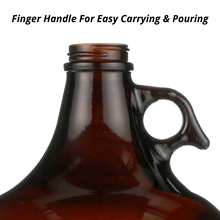 Load image into Gallery viewer, 1 Gallon (128 oz) Amber Glass Jug/Growler With 38mm Black Polyseal Lid &amp; Cap | Pack of Two
