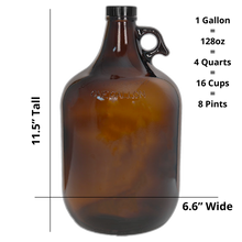 Load image into Gallery viewer, 1 Gallon (128 oz) Amber Glass Jug/Growler With 38mm Black Polyseal Lid &amp; Cap | Pack of 6

