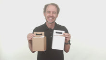 Load and play video in Gallery viewer, 4pk Cardboard Carriers White Die-Cut | Kraft 12oz Bottle Carrier | 4 Pack
